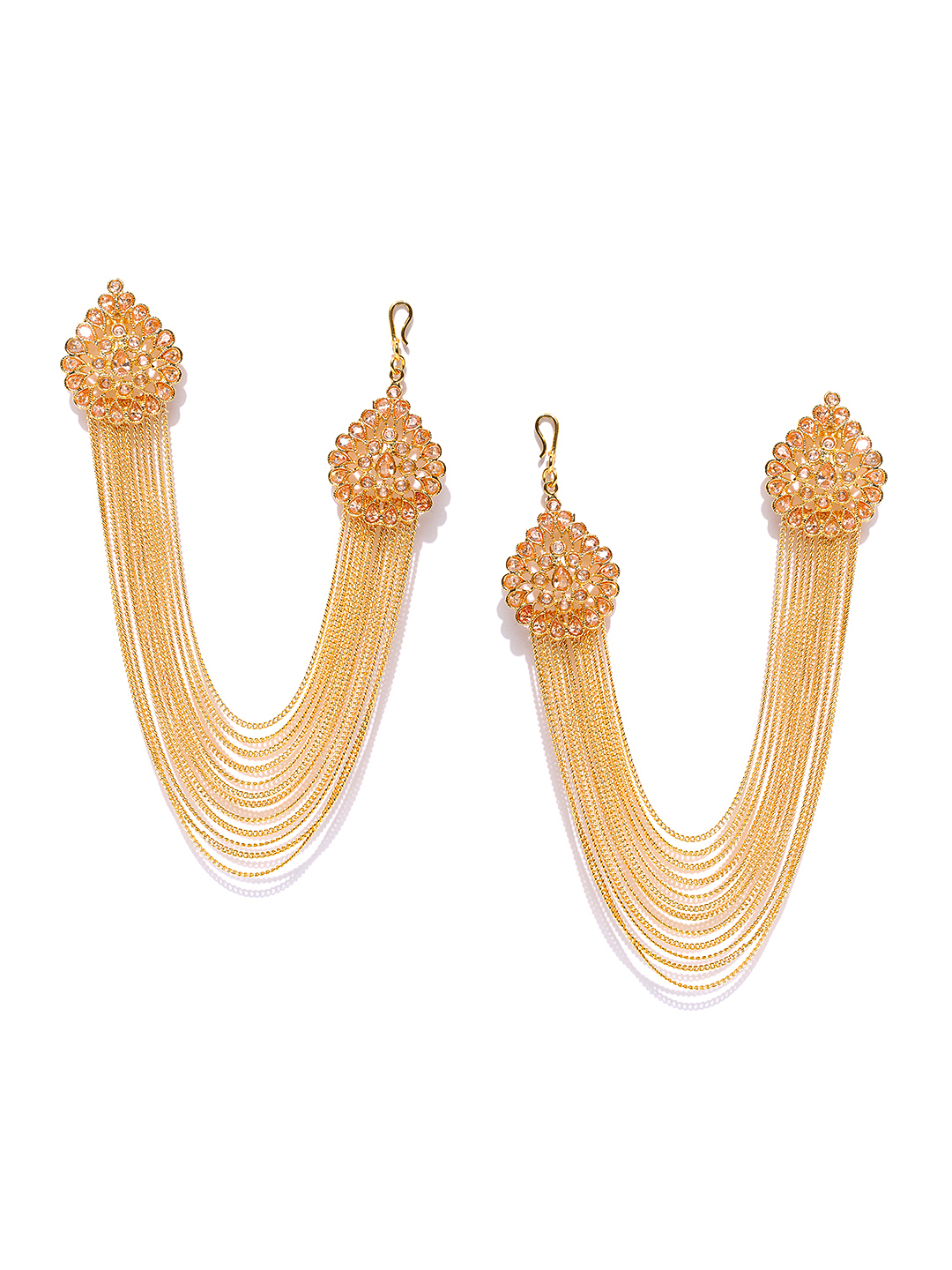 YouBella Gold-Toned Teardrop Shaped Studs with Ear Chains